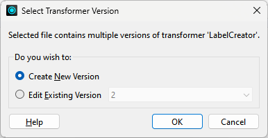 Select Transformer Version prompt